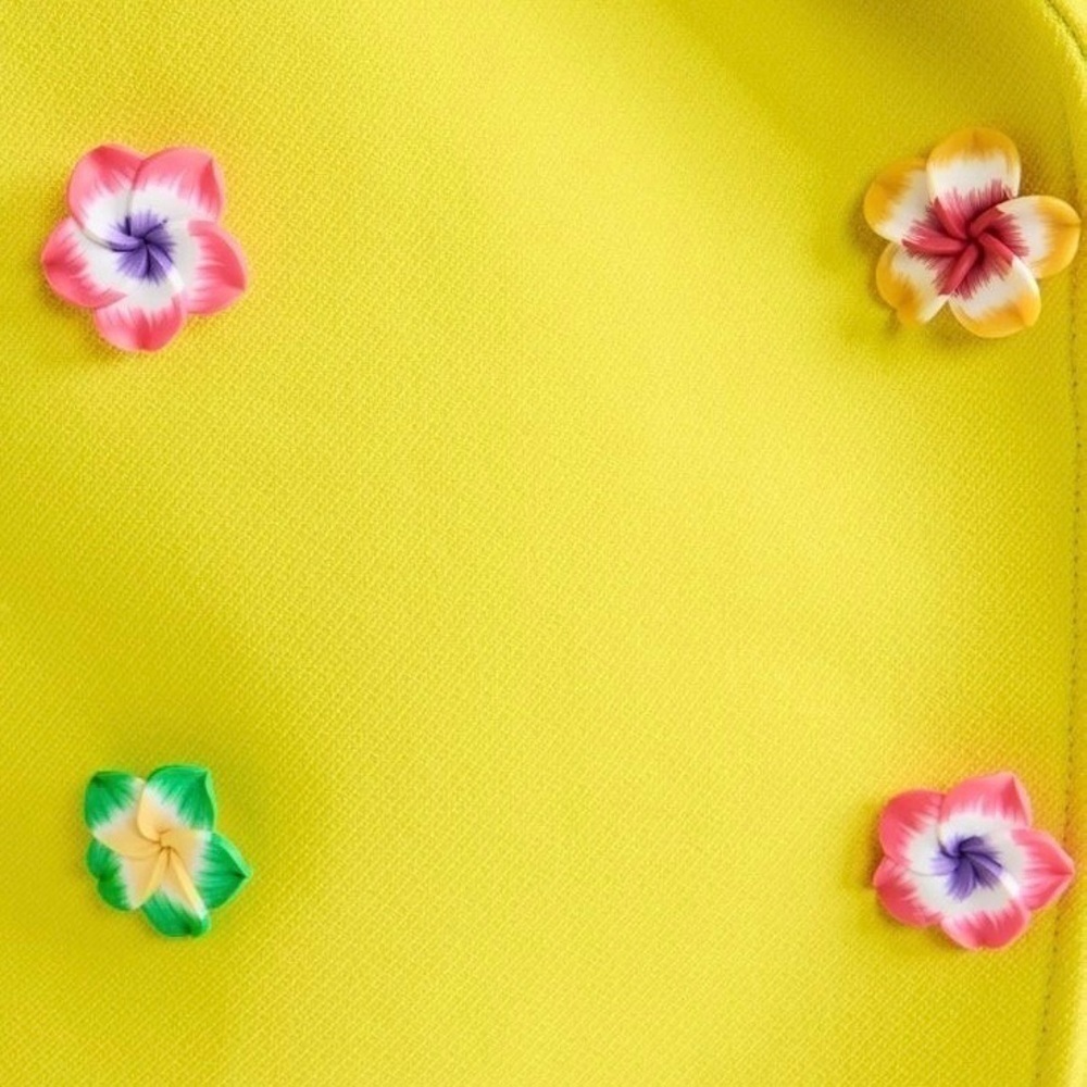 Mira Mikati neon yellow double breasted scuba blazer w/ ceramic floral buttons - Picture 5 of 9